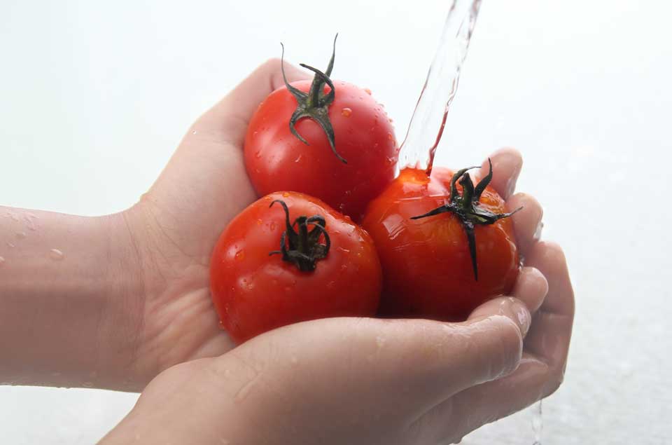 取り出した食材を水道水で良く洗い流します。